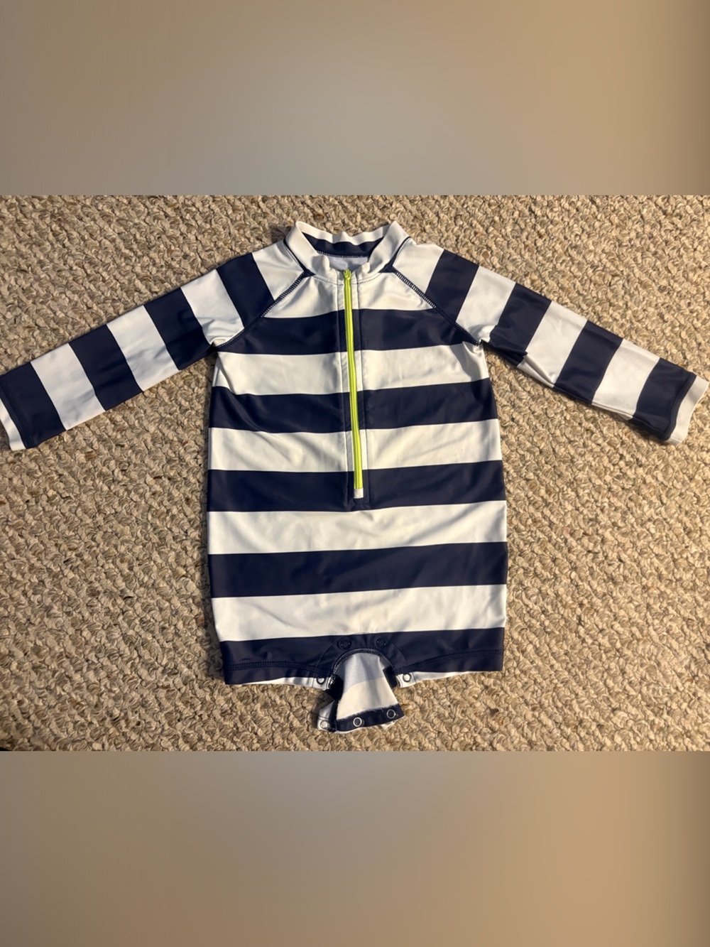 Primary Navy and White Striped Long-Sleeve Rashguard with zip, Size 12-18mo
